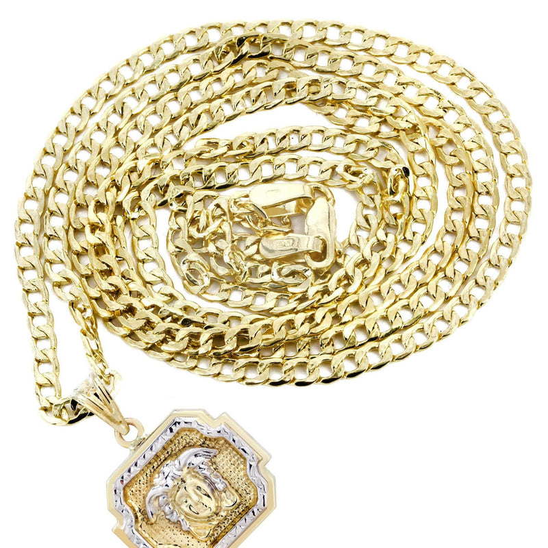 10K Gold Necklace & Gold Medusa Style Pendant | 6 Grams