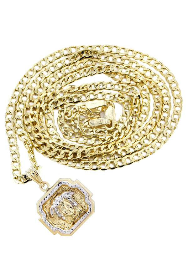 10K Gold Necklace & Gold Medusa Style Pendant | 6 Grams