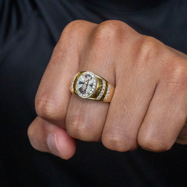 10K Gold Cz Virgin Mary Ring For Men | 6 Grams