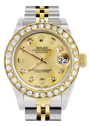 Womens Diamond Gold Rolex Watch | 1 Carat Bezel | 26Mm | Gold Dial | Jubilee Band