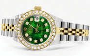 Womens Diamond Gold Rolex Watch | 1 Carat Bezel | 26Mm | Green Pearl Dial | Jubilee Band