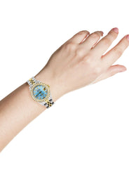 Womens Diamond Gold Rolex Watch | 1 Carat Bezel | 26Mm | Blue Pearl Dial | Jubilee Band