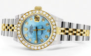 Womens Diamond Gold Rolex Watch | 1 Carat Bezel | 26Mm | Blue Pearl Dial | Jubilee Band