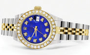 Womens Diamond Gold Rolex Watch | 1 Carat Bezel | 26Mm | Royal Blue Pearl Dial | Jubilee Band