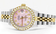 Womens Diamond Gold Rolex Watch | 1 Carat Bezel | 26Mm | Light Pink Pearl Dial | Jubilee Band