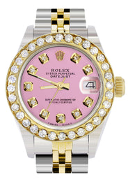 Womens Diamond Gold Rolex Watch | 1 Carat Bezel | 26Mm | Pink Dial | Jubilee Band