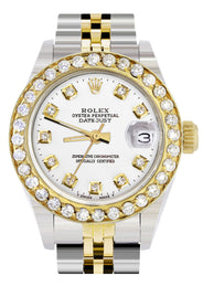 Womens Diamond Gold Rolex Watch | 1 Carat Bezel | 26Mm | White Dial | Jubilee Band