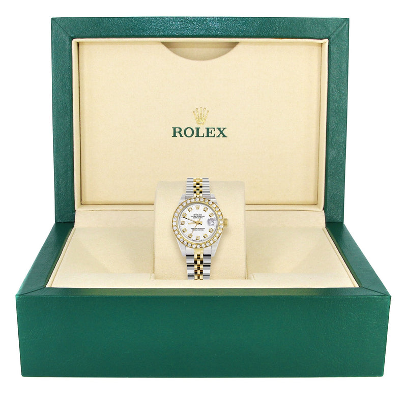 Womens Diamond Gold Rolex Watch | 1 Carat Bezel | 26Mm | White Dial | Jubilee Band