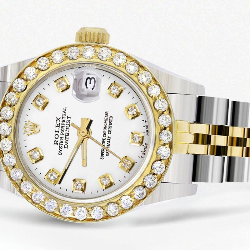 Womens Diamond Gold Rolex Watch | 1 Carat Bezel | 26Mm | White Dial | Jubilee Band