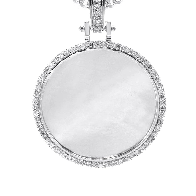 Diamond 10K/14K White Gold Large Round Picture Pendant Necklace | Appx. 0.65 Carat