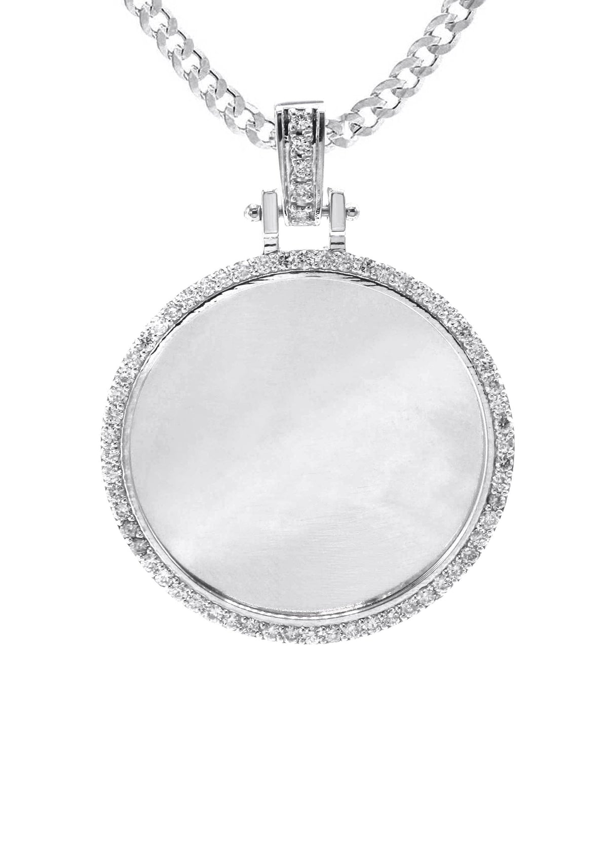 Diamond 10K/14K White Gold Large Round Picture Pendant Necklace | Appx. 0.65 Carat