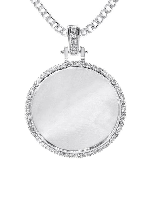 Diamond 10K/14K White Gold Large Round Picture Pendant Necklace | Appx. 0.65 Carat