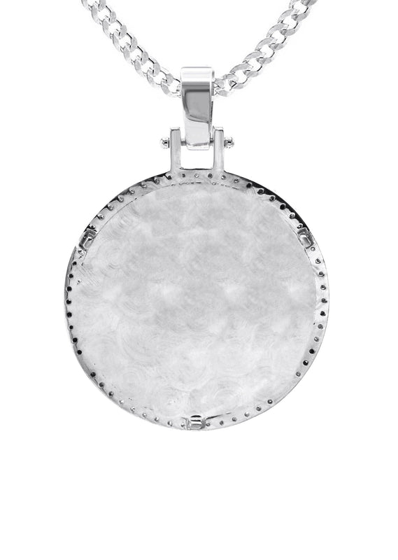 Diamond 10K/14K White Gold Large Round Picture Pendant Necklace | Appx. 0.65 Carat