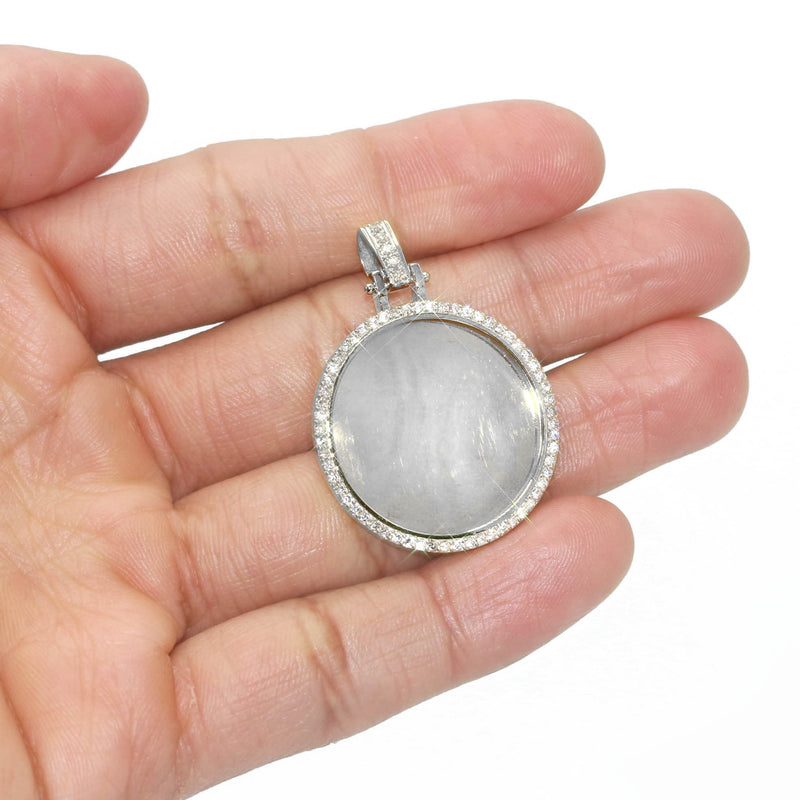 Diamond 10K/14K White Gold Large Round Picture Pendant Necklace | Appx. 0.65 Carat