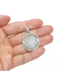 Diamond 10K/14K White Gold Large Round Picture Pendant Necklace | Appx. 0.65 Carat