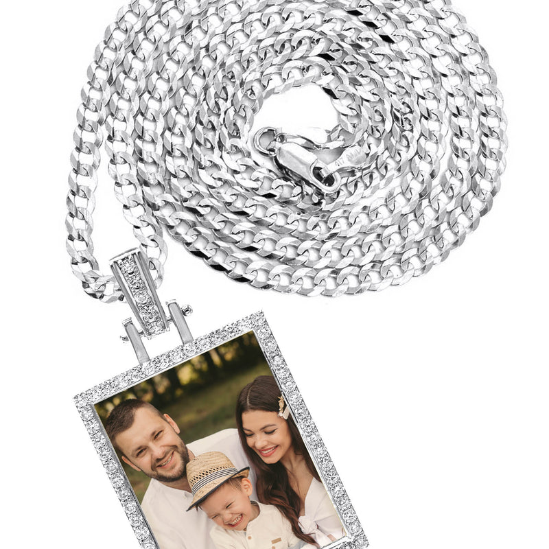Diamond 10K/14K White Gold Rectangle Picture Pendant Necklace | Appx. 0.60 Carat