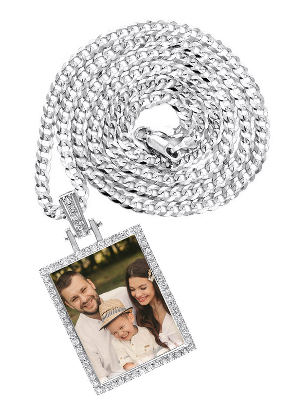 Diamond 10K/14K White Gold Rectangle Picture Pendant Necklace | Appx. 0.60 Carat