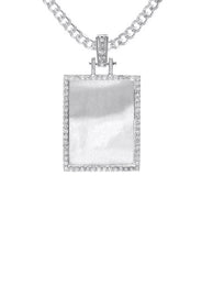 Diamond 10K/14K White Gold Rectangle Picture Pendant Necklace | Appx. 0.60 Carat