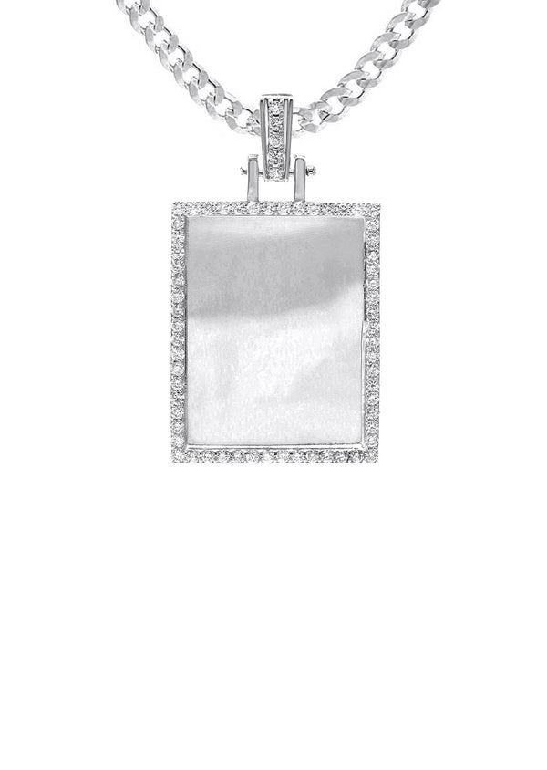 Diamond 10K/14K White Gold Rectangle Picture Pendant Necklace | Appx. 0.60 Carat