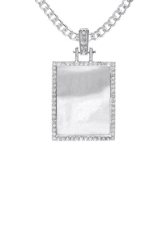 Diamond 10K/14K White Gold Rectangle Picture Pendant Necklace | Appx. 0.60 Carat