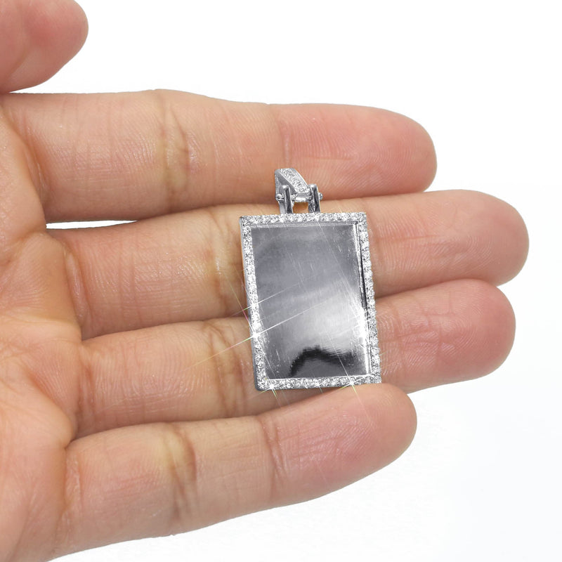 Diamond 10K/14K White Gold Rectangle Picture Pendant Necklace | Appx. 0.60 Carat