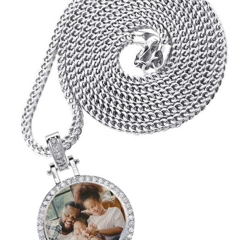 Diamond 10K/14K White Gold Small Round Picture Pendant Necklace | Appx. 0.50 Carat