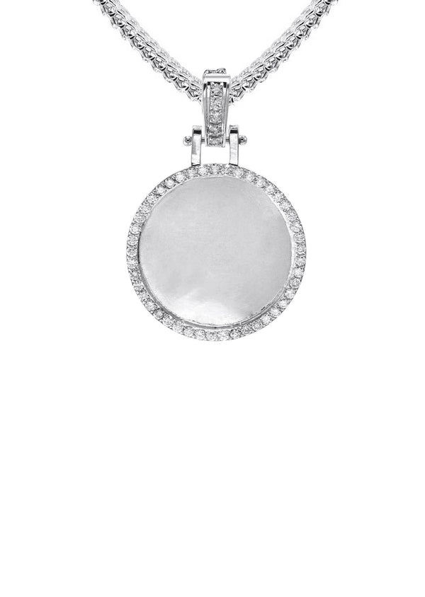 Diamond 10K/14K White Gold Small Round Picture Pendant Necklace | Appx. 0.50 Carat