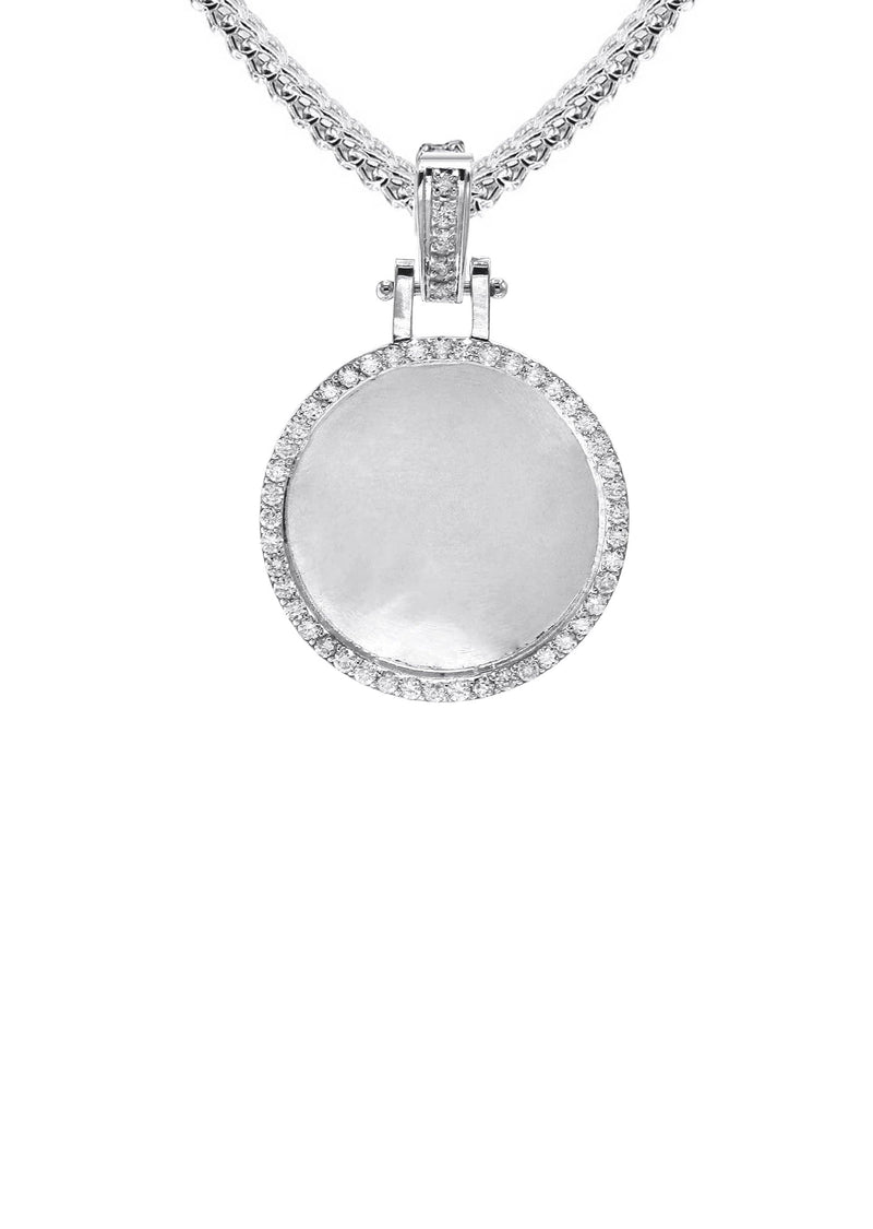 Diamond 10K/14K White Gold Small Round Picture Pendant Necklace | Appx. 0.50 Carat