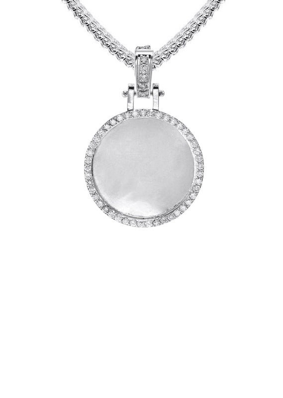 Diamond 10K/14K White Gold Small Round Picture Pendant Necklace | Appx. 0.50 Carat