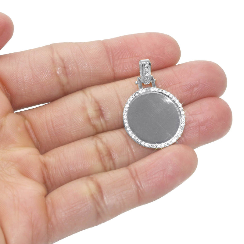 Diamond 10K/14K White Gold Small Round Picture Pendant Necklace | Appx. 0.50 Carat