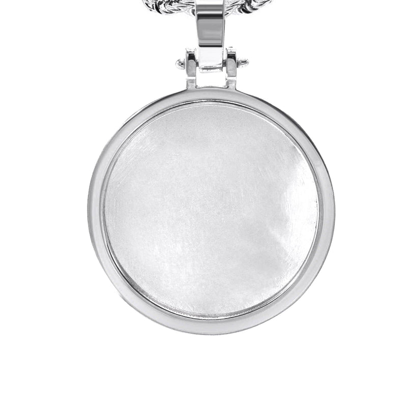 10K/14K White Gold Large Round Picture Pendant Necklace
