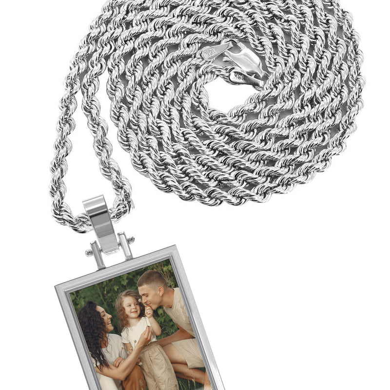10K/14K White Gold Small Rectangle Picture Pendant Necklace