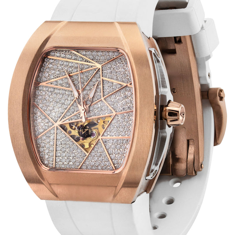 Frost NYC Diamond Evolution Women's Watch - Automatic Skeleton Rose Triangle | WFRST-01-TD-R White Band | Pre - Sale