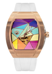 Frost NYC Evolution Women's Watch - Automatic Skeleton Rainbow Rose Triangle | WFRST-01-TD-R White Band | Pre - Sale