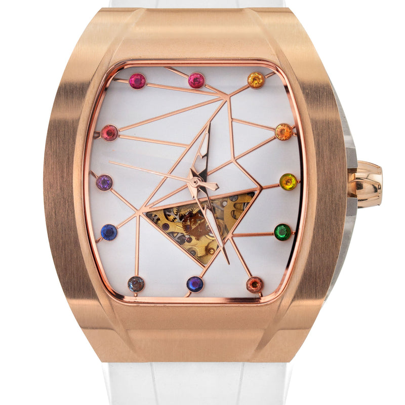 Frost NYC Womens Watch - Automatic White Dial Sapphire Skeleton Rose Gold | WFRST-01-TS-R White Band | Pre - Sale