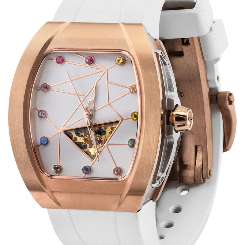 Frost NYC Womens Watch - Automatic White Dial Sapphire Skeleton Rose Gold | WFRST-01-TS-R White Band | Pre - Sale