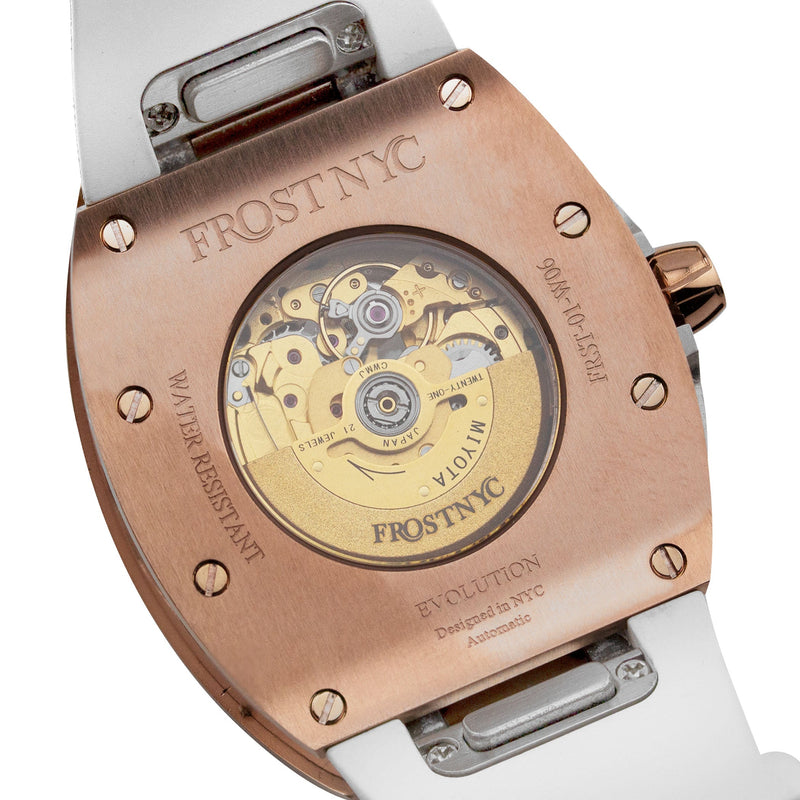 Frost NYC Womens Watch - Automatic White Dial Sapphire Skeleton Rose Gold | WFRST-01-TS-R White Band | Pre - Sale