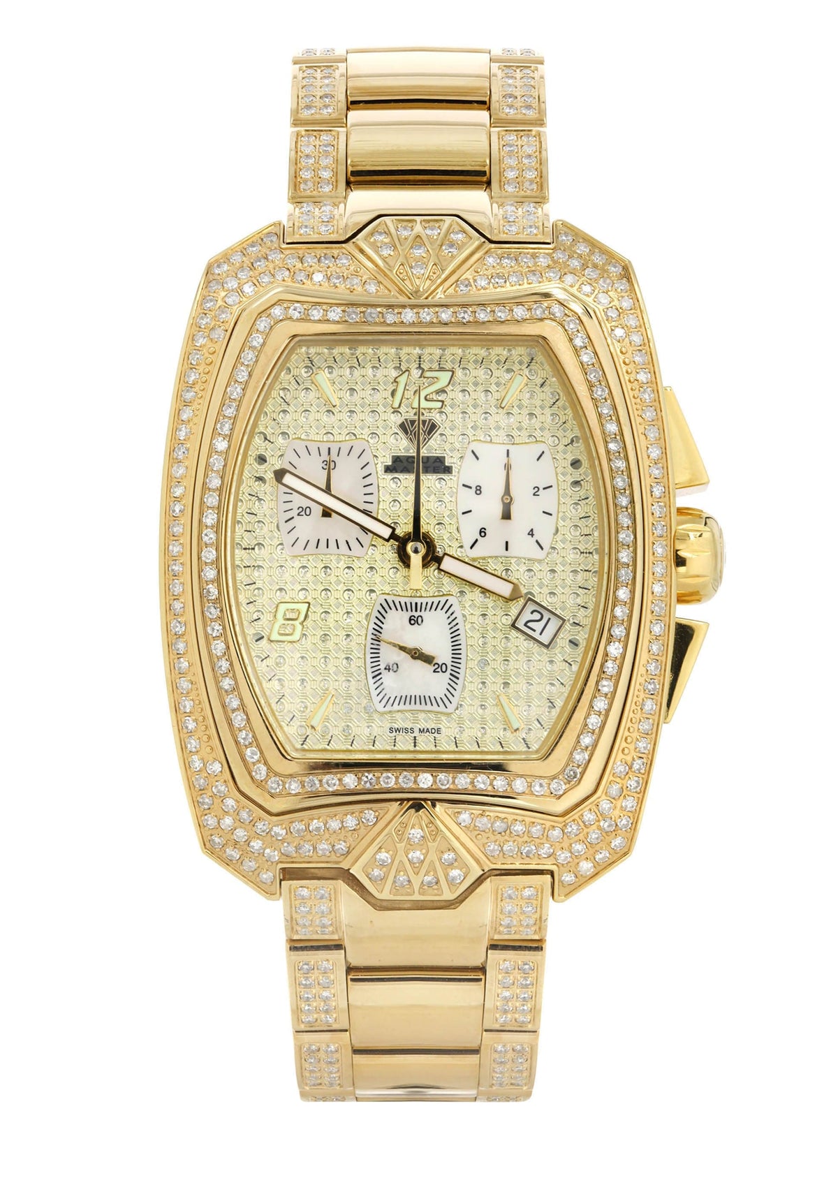 Mens Yellow Gold Tone Diamond Watch | Appx. 3.8 Carats