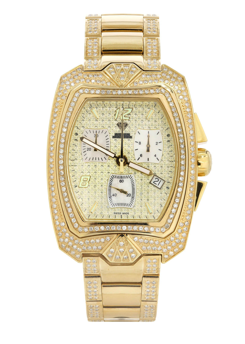 Mens Yellow Gold Tone Diamond Watch | Appx. 3.8 Carats