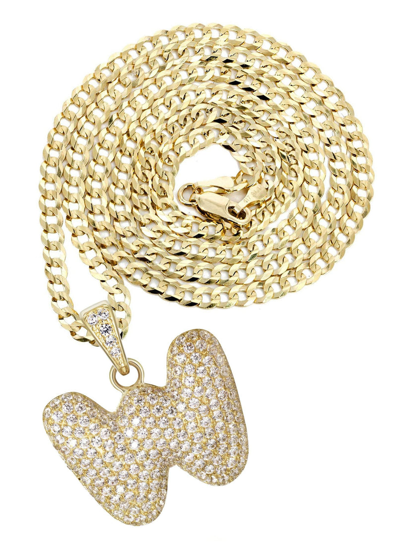 10K Yellow Gold Bubble Letter "W" CZ Necklace | Appx. 15.2 Grams
