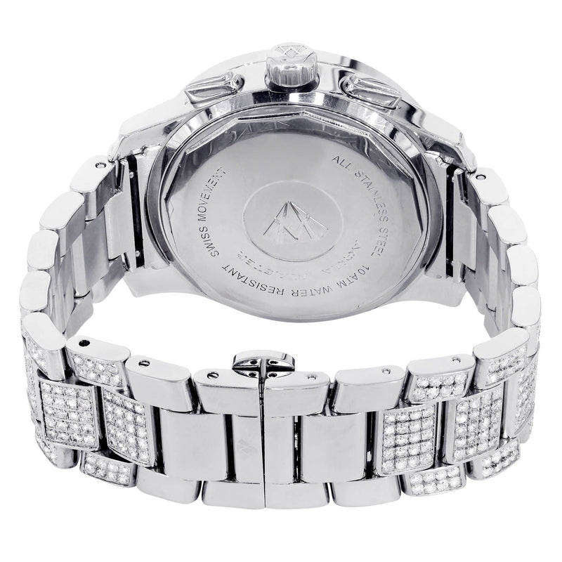 Mens White Gold Tone Diamond Watch | Appx. 32 Carats