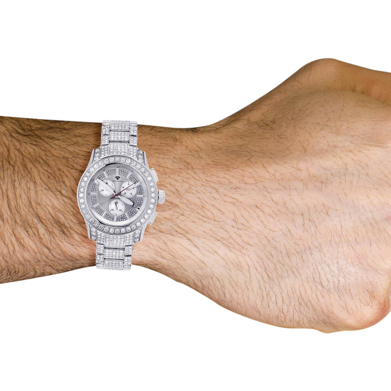 Mens White Gold Tone Diamond Watch | Appx. 32 Carats