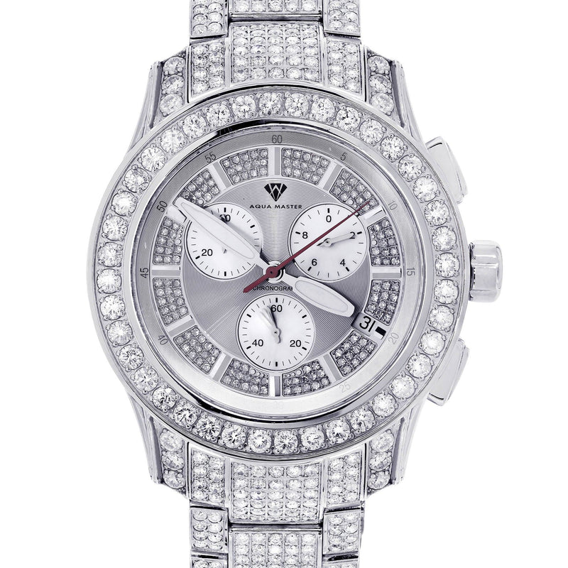 Mens White Gold Tone Diamond Watch | Appx. 32 Carats