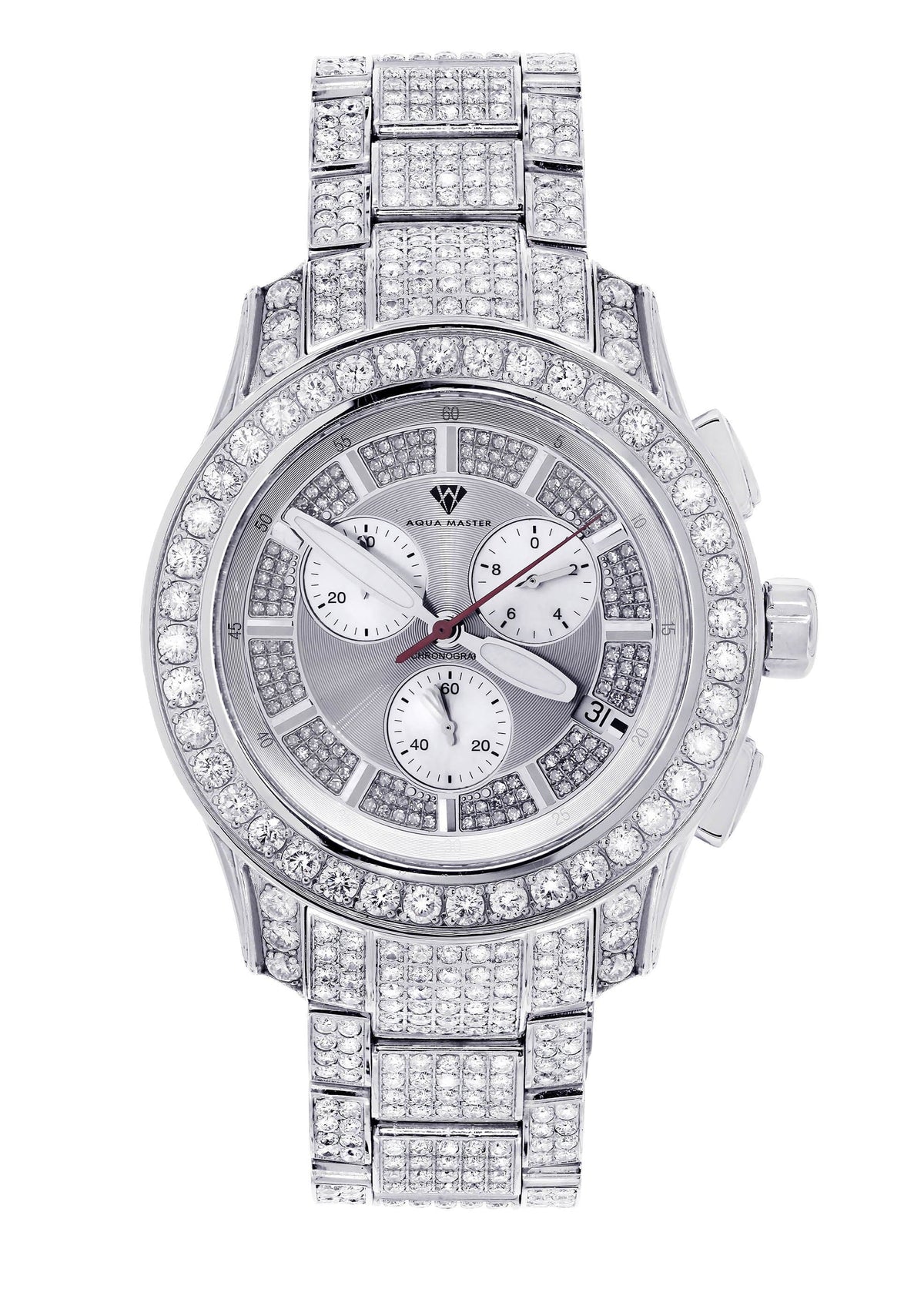 Mens White Gold Tone Diamond Watch | Appx. 32 Carats