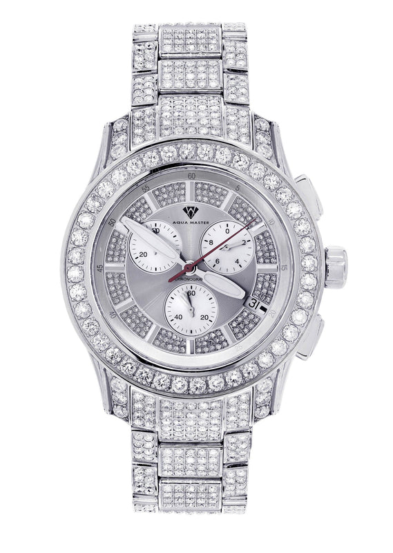 Mens White Gold Tone Diamond Watch | Appx. 32 Carats