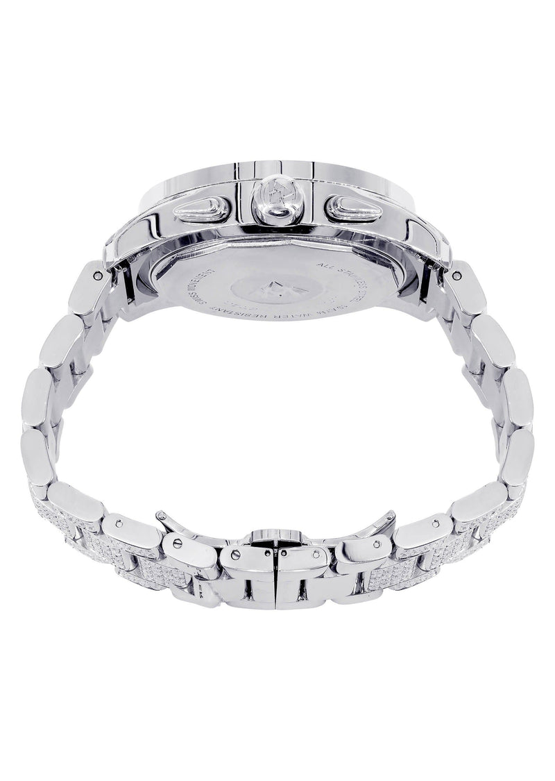 Mens White Gold Tone Diamond Watch | Appx. 32 Carats