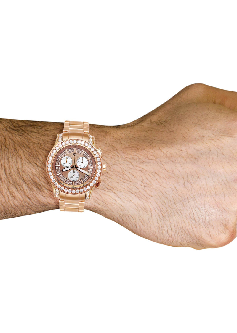 Mens Rose Gold Tone Diamond Watch | Appx. 8 Carats