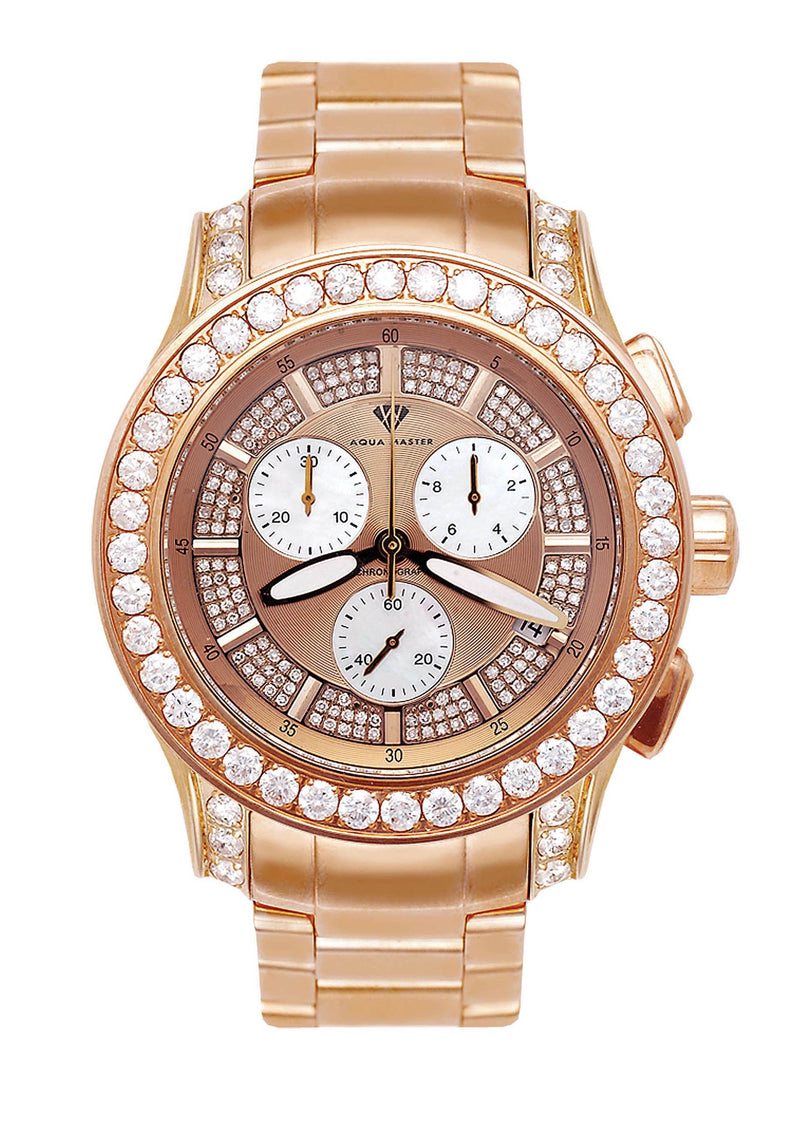 Mens Rose Gold Tone Diamond Watch | Appx. 8 Carats
