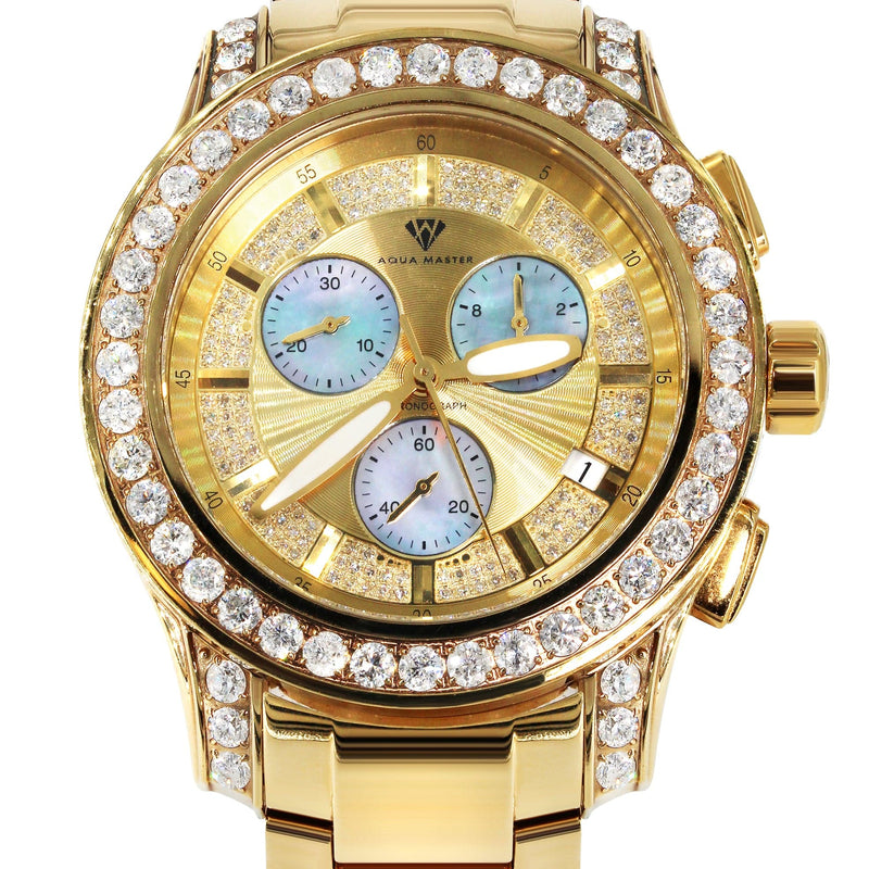 Mens Yellow Gold Tone Diamond Watch | Appx. 8 Carats
