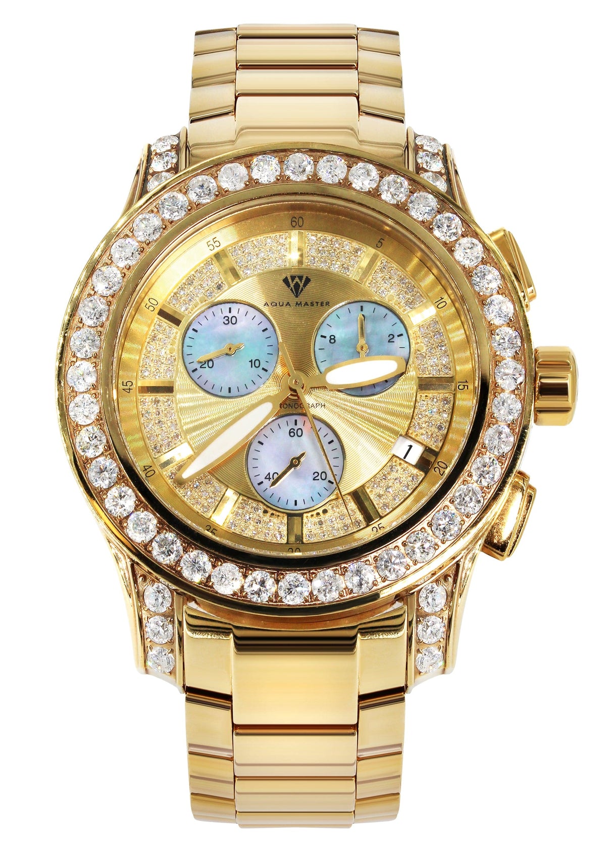 Mens Yellow Gold Tone Diamond Watch | Appx. 8 Carats
